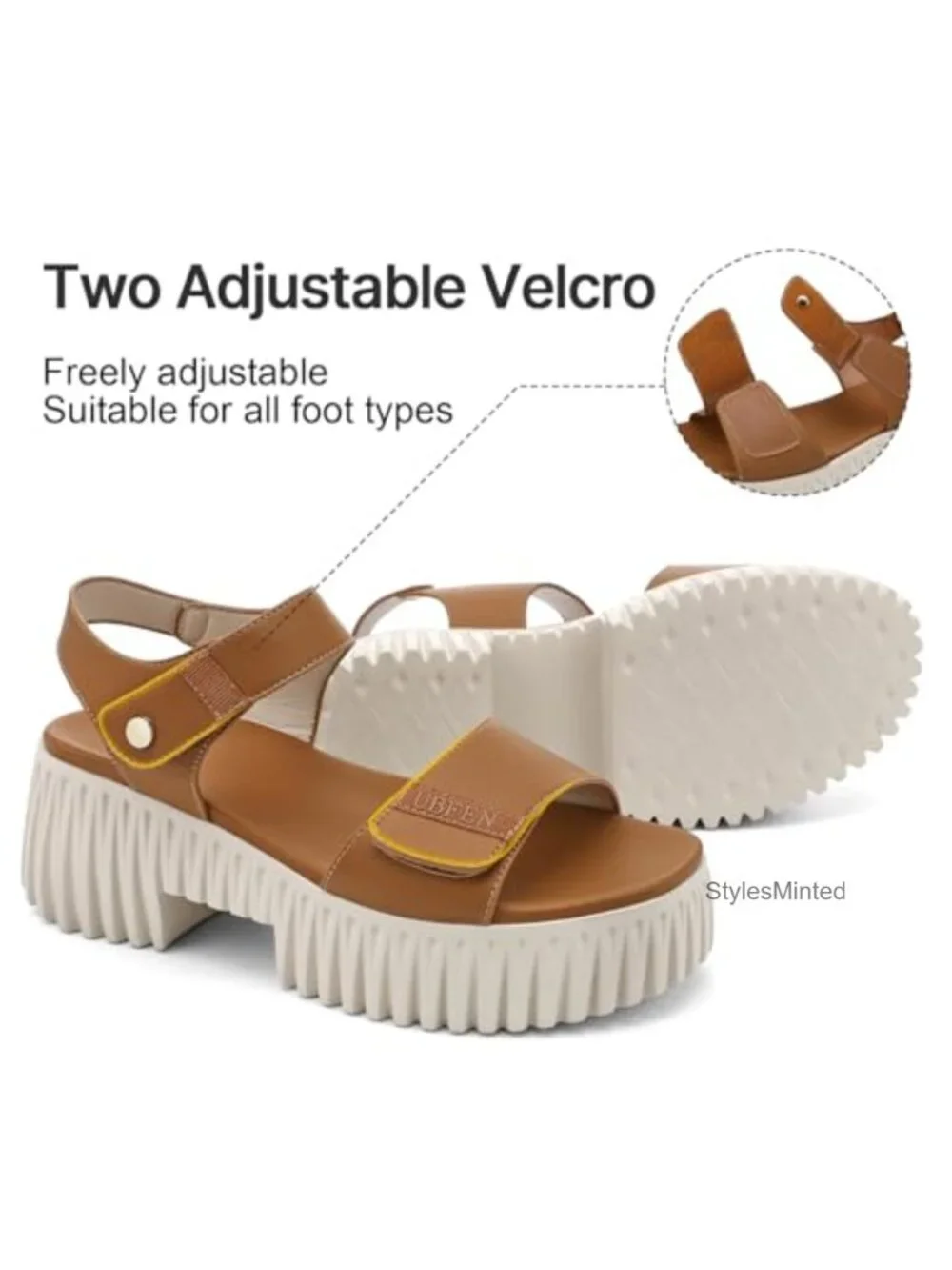 Women's Platform Sandals Chunky Wedge Heel Arch Support Hook and Loop Straps
